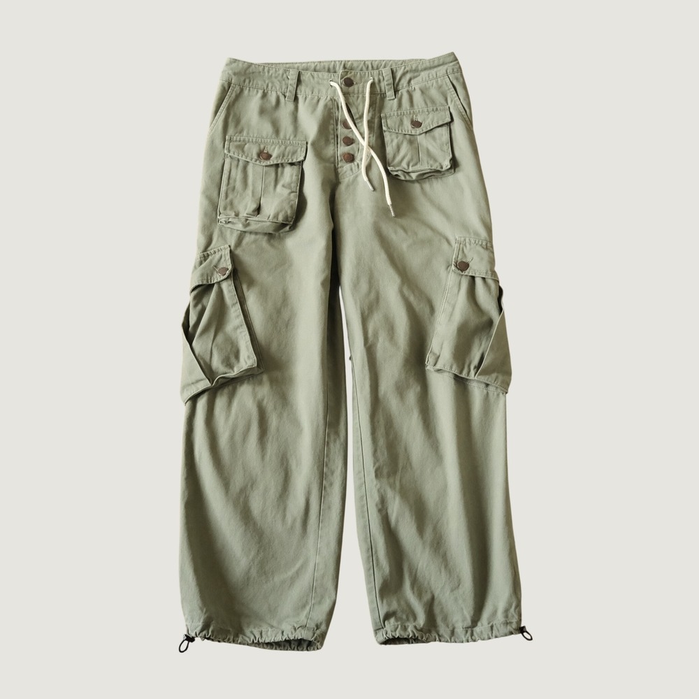 Fried Rice Cargo Pants Olive Green Calf Pockets Cotton Streetwear Medium Unisex